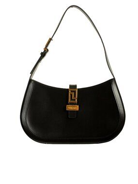 Versace Women's Black 100% Leather Greca Goddess Large Hobo Handbag Shoulder Bag